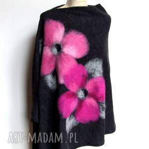 handmade poncho ponczo filcowane kwiaty