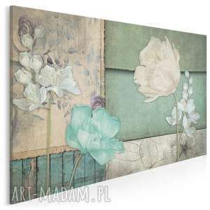 obraz na płótnie - kwiaty zielony vintage retro 120x80 cm 69701 deski tło
