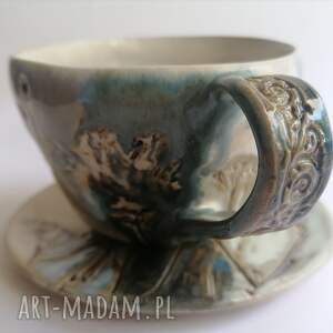handmade ceramika komplet "kwiatowo - karmelowo" 4
