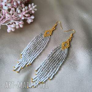 Subtelne indiańskie z koralików, długie kolczyki