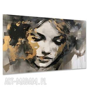 duży obraz twarz kobiety 25 glamour złoto czerń 120x80, salon, sypialnia