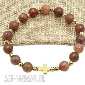 bransoletka różaniec na rękę awenturyn brązowy sakwa kamienie naturalne