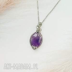 Naszyjnik z ametystem ze stali chirurgicznej handmade