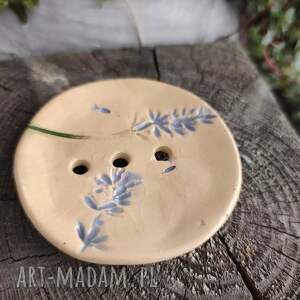 Okrągła mydelniczka ceramiczna z lawendą handmade