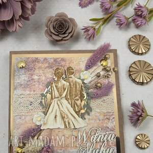 kartka ślubna rustykalna boho suszone kwiaty, ślub