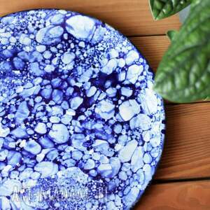 handmade ceramika duży talerz obiadowy ceramiczny kobalt biały do kuchni