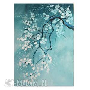 kwitnące drzewo, obraz ręcznie malowany na płótnie, kwiaty