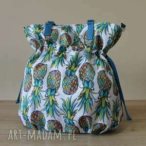 handmade na ramię shopper bag sack - tęczowe ananasy