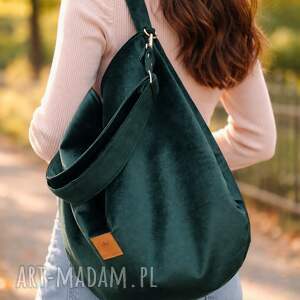 hobo z wodoodpornego weluru Butelkowa Zieleń, torba worek