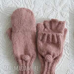 różowe rękawiczki flap klapką, brudny róż do telefonu mitenki, prezent