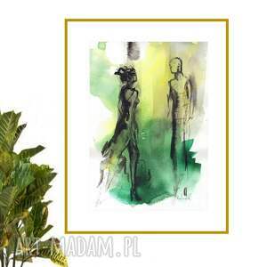 grafika zcyklu ona i on 21cm x 30cm kobieta, para, akwarela obrazy do salonu