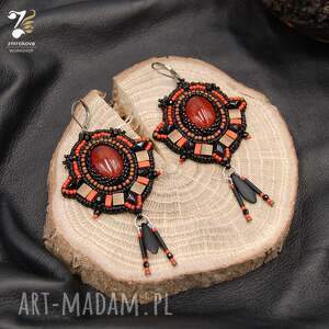 Prezent Kolczyki z agatem - długie haftowane