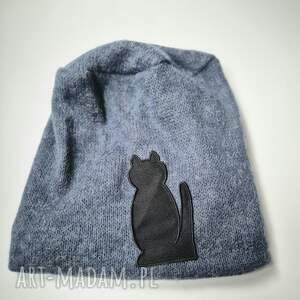 czapka uniwersalna na podszewce cudna z kotem rękodzieło boks walis - boho