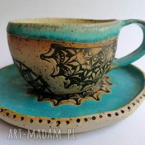 ręcznie robione ceramika komplet "mandala w turkusie" 1