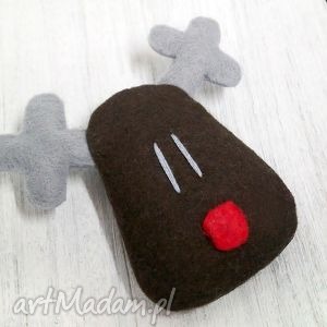 handmade upominek świąteczny renifer rudolf, broszka