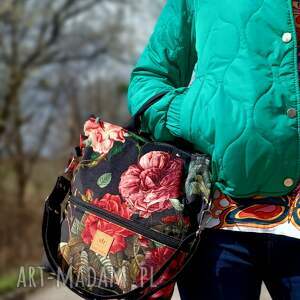 handmade torebko plecak 2w1 z weluru róże