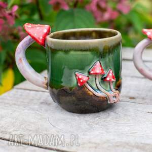 ręcznie zrobione ceramika handmade kubek z muchomorkiem | zielone poszycie | ok 500 ml