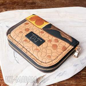 ręcznie malowany patchworkowy brązowy portfel damski pomysł na prezent, prezent