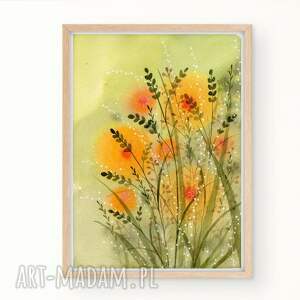 oryginalna akwarela A4 łąka, sztuka trawy kwiaty