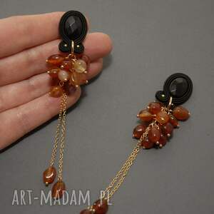 klipsy sutasz z onyksami i agatami, sznurek, eleganckie, wiszące