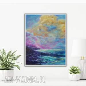 lazur obraz do salonu, duży kolorowy morze ocean słoneczny