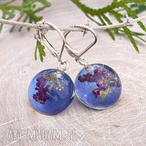 Kolczyki z kwiatami w żywicy k466, okrągłe, bigle angielskie