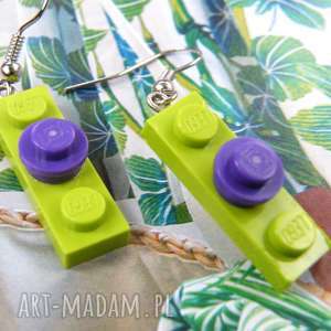 witrazka kolczyki lego zielono - fioletowe klocków