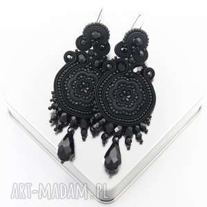 kolczyki soutache black flowers - Kavrila