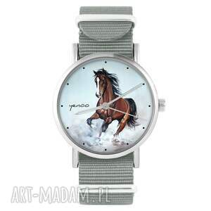 zegarek - koń brązowy szary, nylonowy, typ militarny, grafika