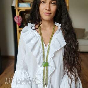 Długi Naszyjnik Boho z Zielonych Szklanych Korali - Ręcznie Pleciony