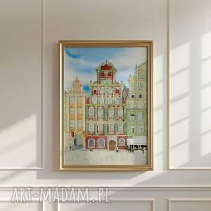 Plakat Wrocław, kamienice, akwarelowy