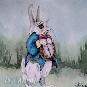 Biały królik. Akwarela, pokoik dziecka
