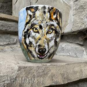 porcelanowy kubek ręcznie malowany wilk malowana porcelana