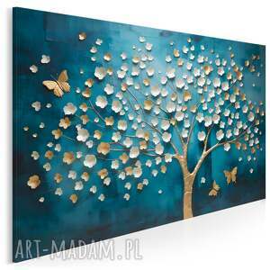 obraz na płótnie - kwiaty drzewo motyl elegancki 120x80 cm 117601