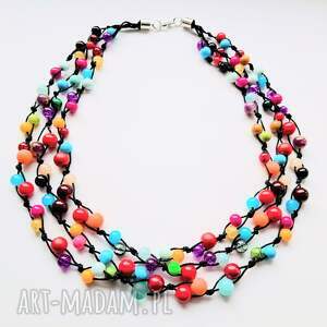 Multicolor naszyjnik ze sznurka i szkła, korale kolorowe
