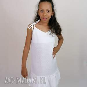 sukienka muślinowa na wiązanych ramiączkach biała dziewczynek