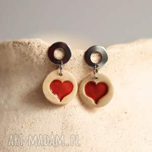 kolczyki ceramiczne serce, walentynki, prezent dla kobiety