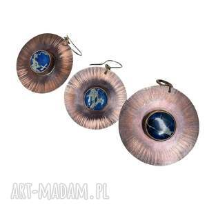 miedziany komplet z jaspisem cesarskim c1261 okrągłe kolczyki okrągły wisior