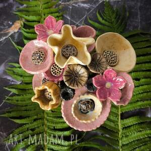 kwiaty ceramiczne - bukiet różowy z beżowym akcentem, prezent dla kobiety