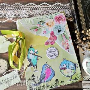 ręcznie wykonany stylowy sekretnik / zakręcone ptaki, kwiaty, pamiętnik