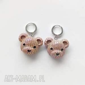 kolczyki, srebro, zawieszka, miś