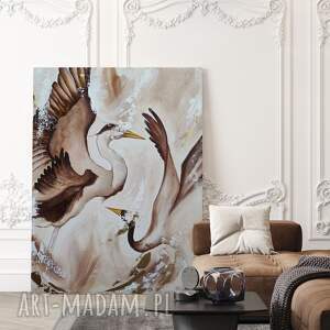 abstrakcja żurawie, obraz ręcznie malowany olejny 70x100 cm, obrazy