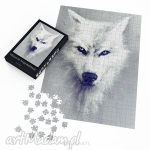 puzzle - biały wilk 60x42 cm 600 elementów układanka husky pies