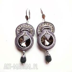 sutaszowe haftowane Grafit, sutasz, kolczyki boho