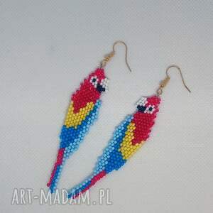 kolczyki papugi z drobnych koralików