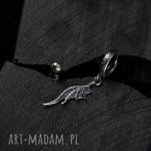asymetryczne kolczyki smocze skrzydło ze srebra, surowa biżuteria, biżuteria