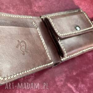 handmade brązowy portfel na bilon ze skóry ręcznie uszyty