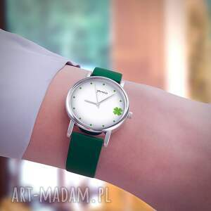 zegarek mały - koniczynka silikonowy, zielony, szczęście niej