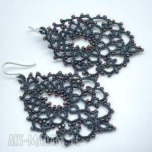 kolczyki koronka frywolitka 093 koralikami, prezent święta