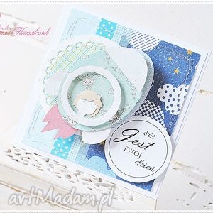 handmade scrapbooking kartki kartka dla dziecka - chłopiec w rakiecie